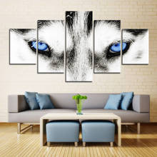 Canvas Wall Art Black and White Wolf Dog With Blue Eyes Poster Animal Face Head 5 Pieces Abstract Picture Painting Home Decor 2024 - buy cheap