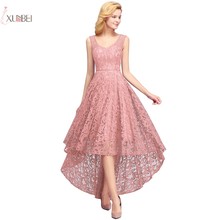 Elegant Pink Burgundy Lace Long Evening Dress A line Sleeveless High Low Evening Gown robe de soiree 2024 - buy cheap