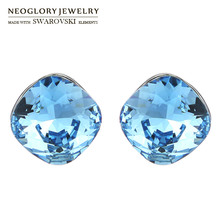 Серьги-гвоздики Neoglory с австрийским кристаллом, простой круглый дизайн, Посеребренная игла, сплав, фирменная распродажа, женский подарок 2024 - купить недорого