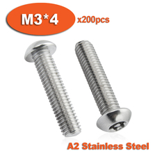 200pcs ISO7380 M3 x 4 A2 Stainless Steel Torx Button Head Tamper Proof Security Screw Screws 2024 - buy cheap