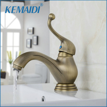 KEMAIDI Bathroom Faucets Antique Brass Stream Spout Water Basin Sink Mixer Tap Brass Faucet Deck Mount Hot Cold Water 2024 - buy cheap