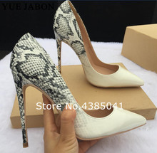 Yue jaboas sapatos femininos de couro, 2019, branco, preto, estampa de cobra mista, sexy, stilettos, saltos altos, 12cm/10cm/8cm, bico ponteagudo, mulheres 2024 - compre barato