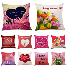 Fundas de almohada de lino/algodón para el hogar, cubierta de almohada decorativa con diseño rojo feliz del Día de la madre, 45cm x 45cm, para el hogar 2024 - compra barato