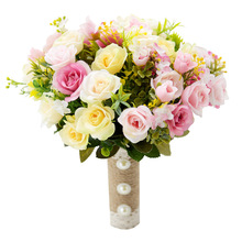 Buquê de casamento feito à mão flores artificiais rosa buquê de noiva para decoração de casamento ramos de novia 2024 - compre barato