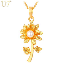 U7 White Simulated Pearl Jewelry Flower Pendant Necklace Gold/Silver Color Necklace Women Fashion Jewelry Wholesale P678 2024 - buy cheap