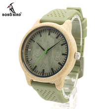 BOBO BIRD B06 Original Bamboo Case Green Dial Wood Watch Mens Fashion Quartz Watch with Green Silicon Band holz armbanduhr 2024 - buy cheap