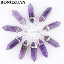 RONGZUAN 10pcs/lot Natural Stone Pendants Amethysts Bullet Hexagonal Point Pendulum Column Reiki Healing Chakra Jewelry TN3039 2024 - buy cheap