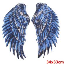 Prajna Blue Angel Wings Sequin Patches For Clothing 3D Feather Patch Motif Appliques Woman Jacket Ornaments DIY Stickers F 2024 - buy cheap
