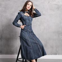 Retro style Openwork on the cheast denim Dress female fashion retro embroidery denim national wind dress with belt wq1980 2024 - compre barato