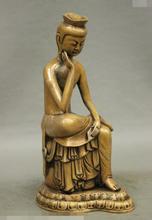 Frete grátis s03207 11 estátua de buda deusa kwan-yin guanyin bronze puro cobre assento ponder 2024 - compre barato