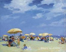 Pintura a óleo cena de praia à praia, artesanal de tela 2024 - compre barato