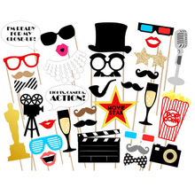 33 Uds. Accesorios Para fotomatón de Oscar, máscaras de fiesta, bigote sombrero, labio, fotomatón divertido, accesorios de decoración de fiesta de cumpleaños 2024 - compra barato