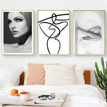 Черно-белая фигурка, домашний декор, искусство на стену в гостиной, девушке, спальне, сексуальная леди, печатный плакат, Минималистичная картина 2024 - купить недорого