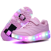 Tênis luminoso com duas rodas, azul, rosa, luz led, sapatos de skate, crianças, meninos, meninas, sapatos leves, 28-43 2024 - compre barato