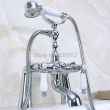 Chrome Deck Mount Dual Handle Clawfoot Bathroom Handheld Shower Faucet Set Bathtub Mixer Tap lna110 2024 - buy cheap