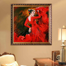 Pintura bailarina espanhola-dançarina-latina, mulher pintura a óleo em tela alta qualidade pintura feita à mão pintura latina vermelha 2024 - compre barato