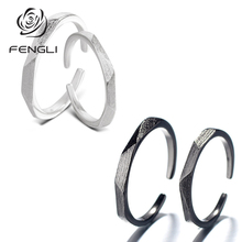 Женское кольцо с геометрическим узором FENGLI, регулируемое серебряное кольцо черного цвета, классические ювелирные изделия 2024 - купить недорого
