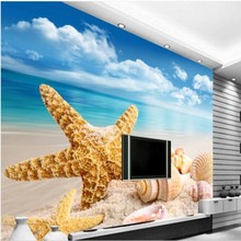 wellyu  Custom large fresco HD 3D stereo beach starfish Conch TV background wall  wallpaper papel de parede para quarto 2024 - buy cheap