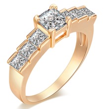 High quality Austria Crystal Rings Square shape gold colour CZ Ring for women Wedding Engagement Jewelry Fashion Bands Wholesale 2024 - buy cheap