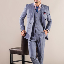 Traje gris de rayas con doble botonadura para hombre, traje 2020 Retro de lana ajustado, traje de 3 piezas, ropa informal personalizada para hombre 2024 - compra barato