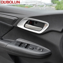 Adesivo de decoração para interior de carro oubolun, 4 peças para honda jazz HR-V 2014 2015 abs matte interna para porta, tigela, copo, tampa, decalque, adesivo automático 2024 - compre barato