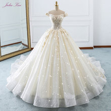 Vestido de casamento de princesa com pérolas, elegante, brilhante, apliques sem ombro, cristalizador, recém-chegado, com rendas 2024 - compre barato