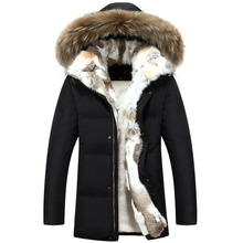 Мужская Утепленная куртка с капюшоном, зимняя хлопковая парка с воротником из меха кролика и енота, размеры 3XL, 4XL, 5XL, 2018 2024 - купить недорого