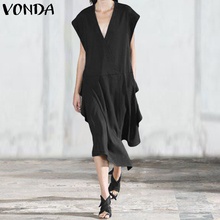 Summer Maxi Dress 2020 VONDA Plus Size Bohemian Robe Femme Sexy V Neck Sleeveless Tank Dresses Casual Loose Solid Beach Sundress 2024 - buy cheap