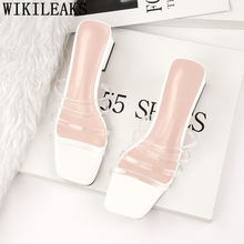 Zapatillas transparentes de tacón alto para mujer, sandalias de diseñador de tacón grueso, zapatos de tacón de bloque 2024 - compra barato