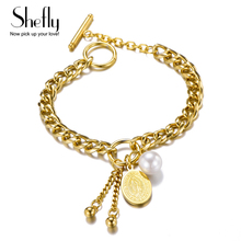 Women Stainless Steel Bracelets With Jesus Coin Tassel Charm Bracelet Gold Link Chain Punk Jewelry bracciali donna 2019 New 2024 - buy cheap