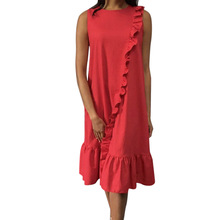 2019 Summer Women's Dress Casual O Neck Sleeveless Loose Beach Party Red Midi Dress Female Party Patchwork Dresses Vestidos Robe 2024 - buy cheap