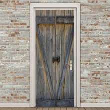 Puerta de madera gris 3D, arte de pared, Mural de puerta, pegatina de pared, calcomanía de pared, foto autoadhesiva, accesorios de decoración del hogar 2024 - compra barato