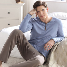 Autumn Mens Pajamas Sexy Lingerie Men Sleepwear 100% Cotton Pijama Hombre Pajama Sets Men Home Clothing Night Shirt+ Pants 2024 - buy cheap
