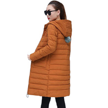 Новая зимняя парка, теплая пуховая хлопковая куртка, пальто, женская верхняя одежда средней длины с капюшоном, повседневные женские топы, женская одежда, 34 2024 - купить недорого