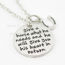 2015 New arrive "give a horse what he needs and he will give you his heart in return"Necklace Hoof Print gift for a horse lover 2024 - buy cheap