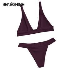BEKOSHINE Solid Bikini Set Summer Swimwear Women Bathing Suit 2018 Low Waist Swimsuit Bandage Biquinis Bikinis Beach Wear 2024 - buy cheap