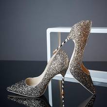 Sexy Bling Bling Glitter High Heel Pumps Women Pointed Toe Metal Heels Party Dress Shoes Slip-on Office Lady Dress Shoes 2024 - buy cheap