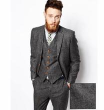 Terno masculino cinza tweed, conjunto de terno para casamento personalizado com 3 peças (jaqueta + calça + colete) 2024 - compre barato