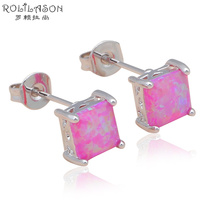 Pink fire opal Silver Stamped Stud Earrings Fashion Jewelry for women Trendy Party Fashion Jewelry OE528 2024 - buy cheap