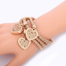 Pulseras con dijes de corazón de amor para mujer, pulsera ajustable chapada en plata con cadena de palomitas de maíz, joyería de diamantes de imitación, regalos para mujer 2020 2024 - compra barato