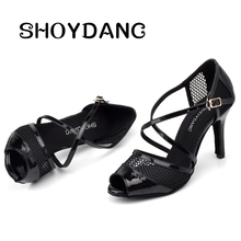 SHOYDANC Sneakers Dance Shoes Women Latin Dance Shoes chaussure de danse de salon Black/Silver PU And Breathable Mesh Dance Shoe 2024 - buy cheap