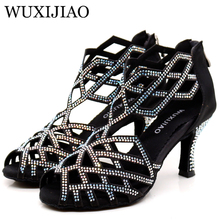 WUXIJIAO Black Rhinestones ladies shoes Jazz sneakers high heel dance shoes with rhinestones Latin dance shoes 2024 - buy cheap