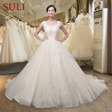 SL006 Elegant Sweet Champagne Lace appliques A-line Wedding Dress Romantic luxury princess Bridal Gown vestido de noiva 2024 - buy cheap