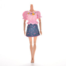 1 комплект, джинсовая мини-юбка принцессы для кукол, аксессуары, летнее платье с короткими рукавами и цветочным принтом, Одежда для куклы 2024 - купить недорого