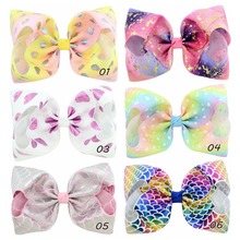 12 pcs/lot, 8" Colorful Print Ribbon Bow Hair Clips , Girls Hair Accessory Birthday Party Gift 2024 - buy cheap