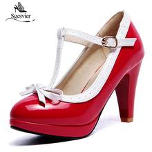 Sgesvier-zapatos Mary Jane de princesa Lolita para mujer, zapatos de tacón alto, pajarita, color rojo y blanco, para verano, fiesta, B212 2024 - compra barato
