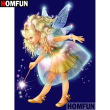 HOMFUN-pintura de diamante redondo/cuadrado completa, cuadro artesanal 5D, punto de cruz bordado de "Ángel de dibujos animados", decoración del hogar 5D A08934 2024 - compra barato