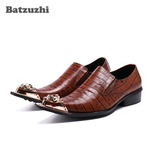 Batzuzhi Handmade Luxury Men Dress Shoes Gold Metal Toe Formal Leather Dress Shoes Men Brown Leather Business Oxfords, US12 EU46 2024 - buy cheap