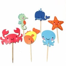 24pcs Cute Marine Animal Cake Decoration Whale Crab Octopus Seahorse Starfish Cupcake Picks for Kids Birthday Party Cake Topper 2024 - buy cheap