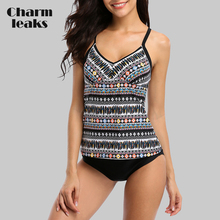 Charmleaks Women Tankini Set Two Piece Swimwear Vintage Floral Printed Swimwear Back Cross Swimsuit Beachwear Bathing Suit 2024 - buy cheap